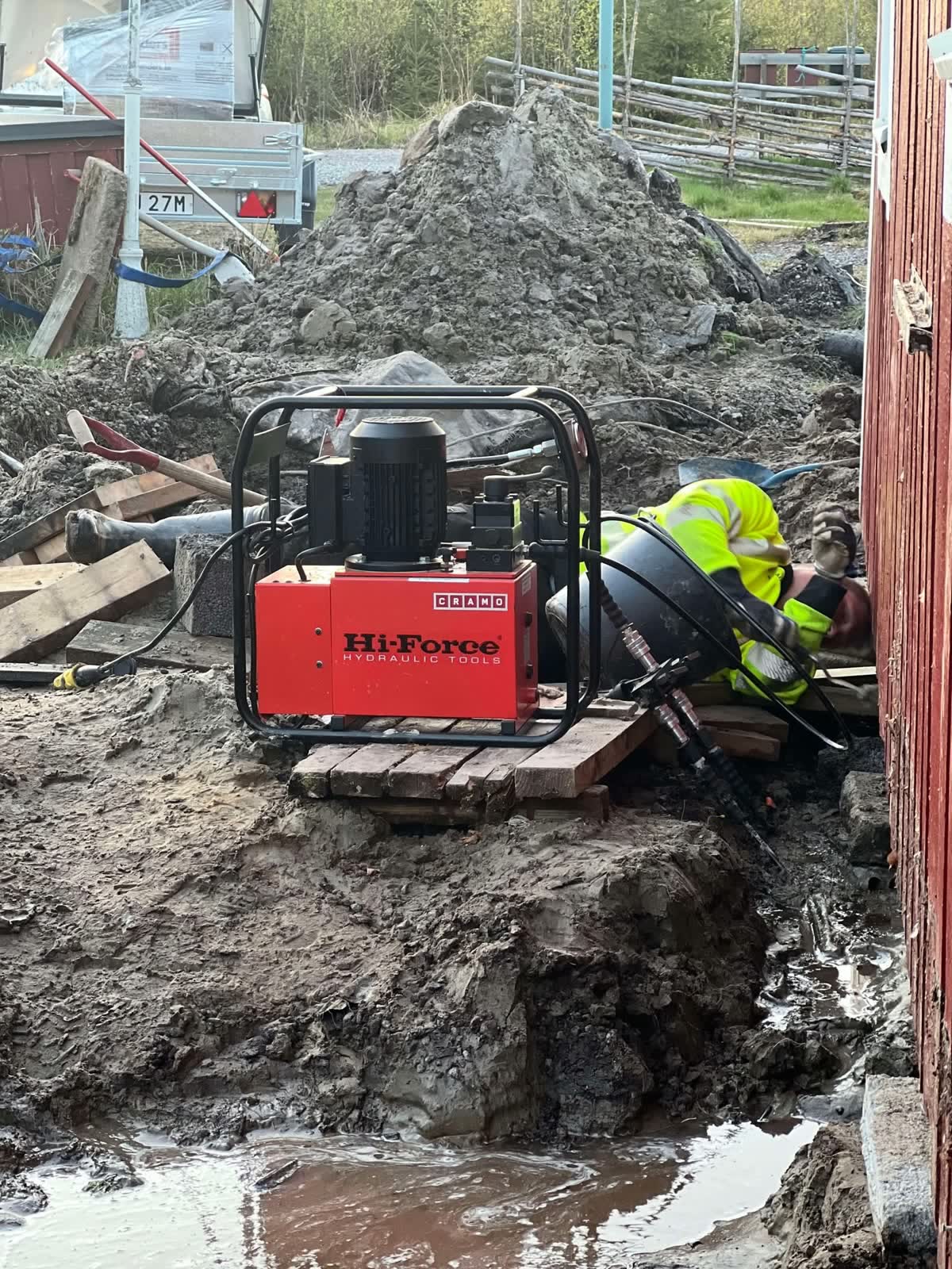 Grundarbete med hydraulisk domkraft